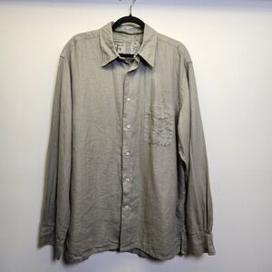 Europann Men's Gray Button Down 100% Linen Sz 5 XXL Long Sleeves EU 54